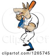 Clipart Of A Batting Baseball Donkey Royalty Free Vector Illustration
