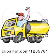 Cartoon White Male Tanker Truck Driver Waving