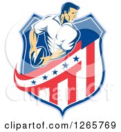 Poster, Art Print Of Retro Male Rugby Player In An American Flag Shield