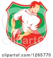 Poster, Art Print Of Retro Male Rugby Player In A Gray Red White And Green Shield