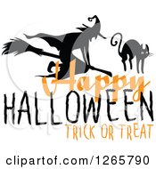 Clipart Of A Happy Halloween Trick Or Treat Witch And Cat Design Royalty Free Vector Illustration