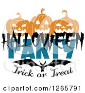 Poster, Art Print Of Halloween Party Trick Or Treat Design With A Bat And Jackolanterns