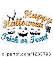Poster, Art Print Of Happy Halloween Trick Or Treat Bat Cat And Jackolantern Face Design