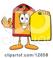 Poster, Art Print Of Price Tag Mascot Cartoon Character Holding A Yellow Sales Price Tag