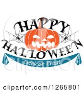 Clipart Of A Happy Halloween Trick Or Treat Spider And Pumpkin Design Royalty Free Vector Illustration