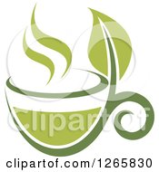 Clipart Of A Cup Of Green Tea With A Leaf Royalty Free Vector Illustration