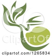 Clipart Of A Green Tea Pot With Leaves Royalty Free Vector Illustration