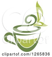 Clipart Of A Cup Of Green Tea With Leaves Royalty Free Vector Illustration