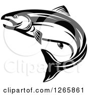 Clipart Of A Black And White Salmon Fish Royalty Free Vector Illustration