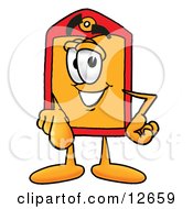 Clipart Picture Of A Price Tag Mascot Cartoon Character Pointing At The Viewer