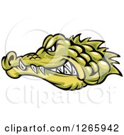 Poster, Art Print Of Aggressive Light Green Crocodile Face In Profile