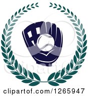 Clipart Of A Baseball In A Glove In A Laurel Wreath Royalty Free Vector Illustration