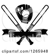 Clipart Of A Black And White Baseball In A Glove Over Crossed Bats And A Blank Banner Royalty Free Vector Illustration