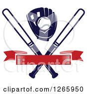 Poster, Art Print Of Baseball In A Glove Over Crossed Bats And A Blank Red Banner
