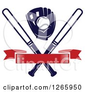 Baseball In A Glove Over Crossed Bats And A Blank Red Banner