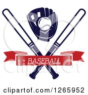 Clipart Of A Baseball In A Glove Over Crossed Bats And A Red Text Banner Royalty Free Vector Illustration