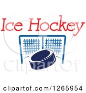 Poster, Art Print Of Blue Hockey Puck And Net Under Text