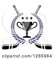 Clipart Of Crossed Hockey Sticks With A Trophy And Stars In A Laurel Wreath Royalty Free Vector Illustration