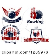 Clipart Of Red And Blue Bowling Designs Royalty Free Vector Illustration