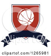 Clipart Of A Basketball In A Shield Over A Blank Banner Royalty Free Vector Illustration
