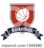 Clipart Of A Basketball In A Shield Over A Text Banner Royalty Free Vector Illustration
