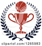 Poster, Art Print Of Basketball Over A Trophy In A Laurel Wreath