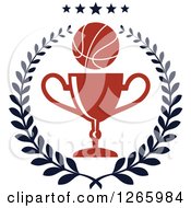 Poster, Art Print Of Stars Over A Basketball Over A Trophy In A Laurel Wreath