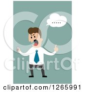 Clipart Of A Mad Caucasian Businessman Screaming On Green Royalty Free Vector Illustration