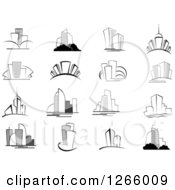 Clipart Of Black And White Skyscraper Building Designs Royalty Free Vector Illustration