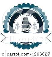 Clipart Of A Nautical Ship And Anchors Over A Blank Banner Royalty Free Vector Illustration