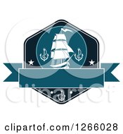 Poster, Art Print Of Nautical Ship And Anchors Over A Blank Banner