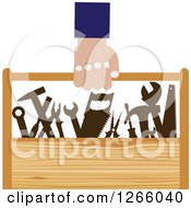 Clipart Of A Handy Man Carrying A Wood Tool Box Royalty Free Vector Illustration by Vector Tradition SM