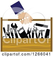 Clipart Of A Handy Man Carrying A Wood Tool Box Royalty Free Vector Illustration by Vector Tradition SM
