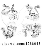 Clipart Of Grayscale Flowing Music Note Designs Royalty Free Vector Illustration