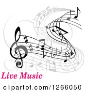 Clipart Of Grayscale Flowing Music Notes Over Pink Text Royalty Free Vector Illustration