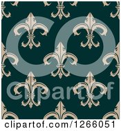 Clipart Of A Seamless Pattern Background Of Tan Fleur De Lis On Teal Royalty Free Vector Illustration