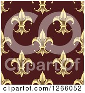 Clipart Of A Seamless Pattern Background Of Yellow Fleur De Lis On Marroon Royalty Free Vector Illustration