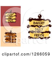 Clipart Of Layered Cakes With Bakery Daily Fresh Text Royalty Free Vector Illustration