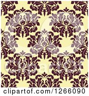 Poster, Art Print Of Seamless Pattern Background Of Vintage Brown Floral Damask On Yellow