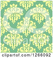 Poster, Art Print Of Seamless Pattern Background Of Vintage Yellow Floral Damask On Green