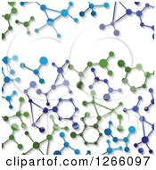 Clipart Of A Background Of Blue And Green Atoms With Text Space Royalty Free Vector Illustration