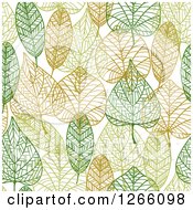 Clipart Of A Seamless Background Pattern Of Green And Brown Skeleton Leaves Royalty Free Vector Illustration