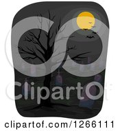 Poster, Art Print Of Full Moon And Bats Over A Dark Cemetery With A Bare Tree