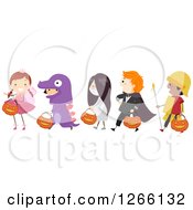 Poster, Art Print Of Children Wearing Halloween Costumes And Walking In Line