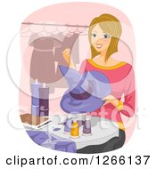 Poster, Art Print Of Blond White Woman Sewing A Halloween Witch Hat And Costume