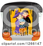 Poster, Art Print Of Happy Boy Trick Or Treating As A Pirate With His Witch And Vampire Parents