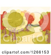 Clipart Of A Path Through Autumn Trees In A Park Royalty Free Vector Illustration