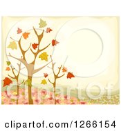 Fall Background With Nearly Bare Trees And Autumn Leaves