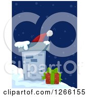 Clipart Of A Roof Top Chimney With A Gift And Tip Of Santas Hat Royalty Free Vector Illustration by BNP Design Studio