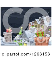 Poster, Art Print Of Gifts In Chimneys On Roof Tops On Christmas Eve